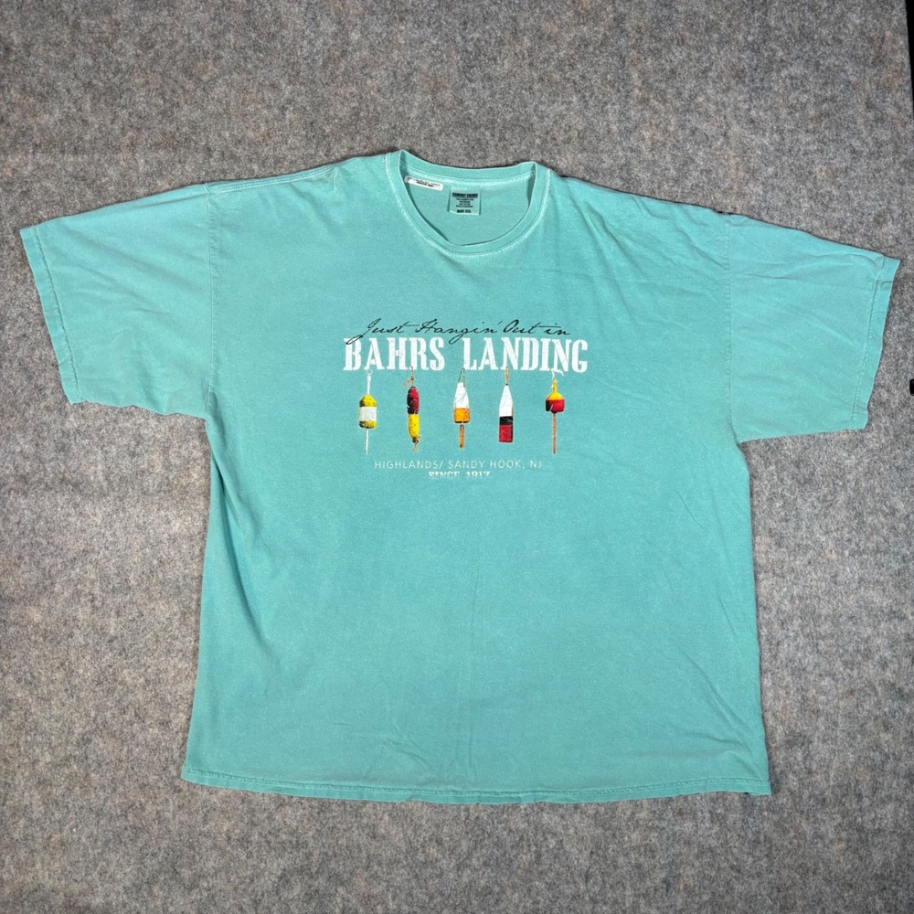 Bahrs Landing T-Shirt Mens XXL Comfort Colors Teal Graphic Short Sleeve Fair